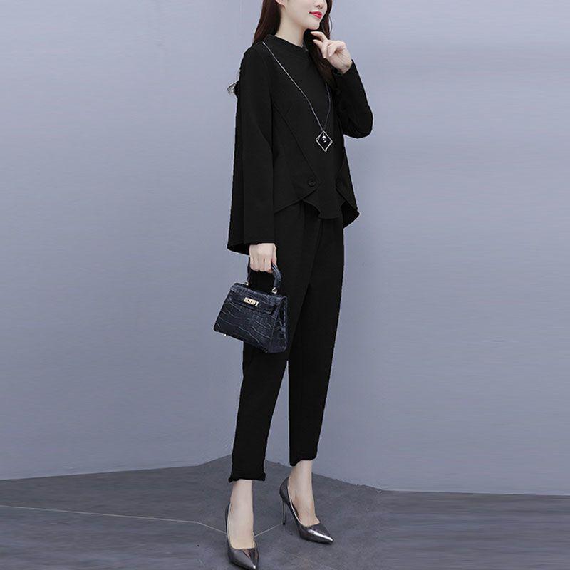 

Autumn Fashion Loose Two-Piece Set: Plus Size Slimming Outfit for Women L (100-115 jin)