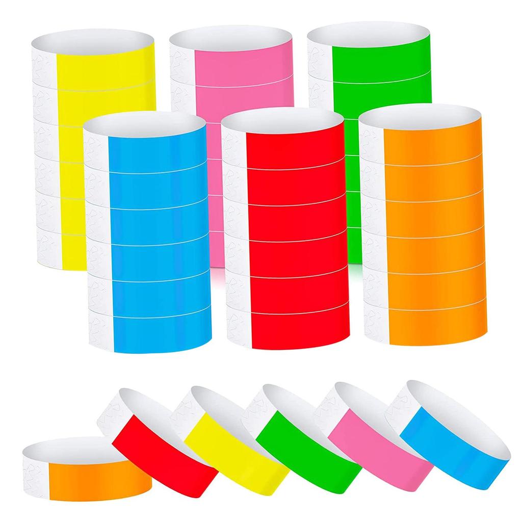 600 Synthetic Paper ID Bands Assorted Colors Admission Tickets Band Lightweight Sticky Wristband for