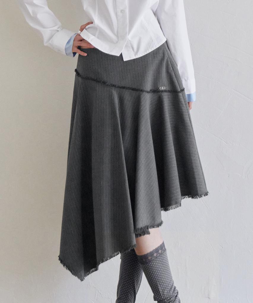 Leondeondada Archive Stripe Trim Midi Skirt, Charcoal