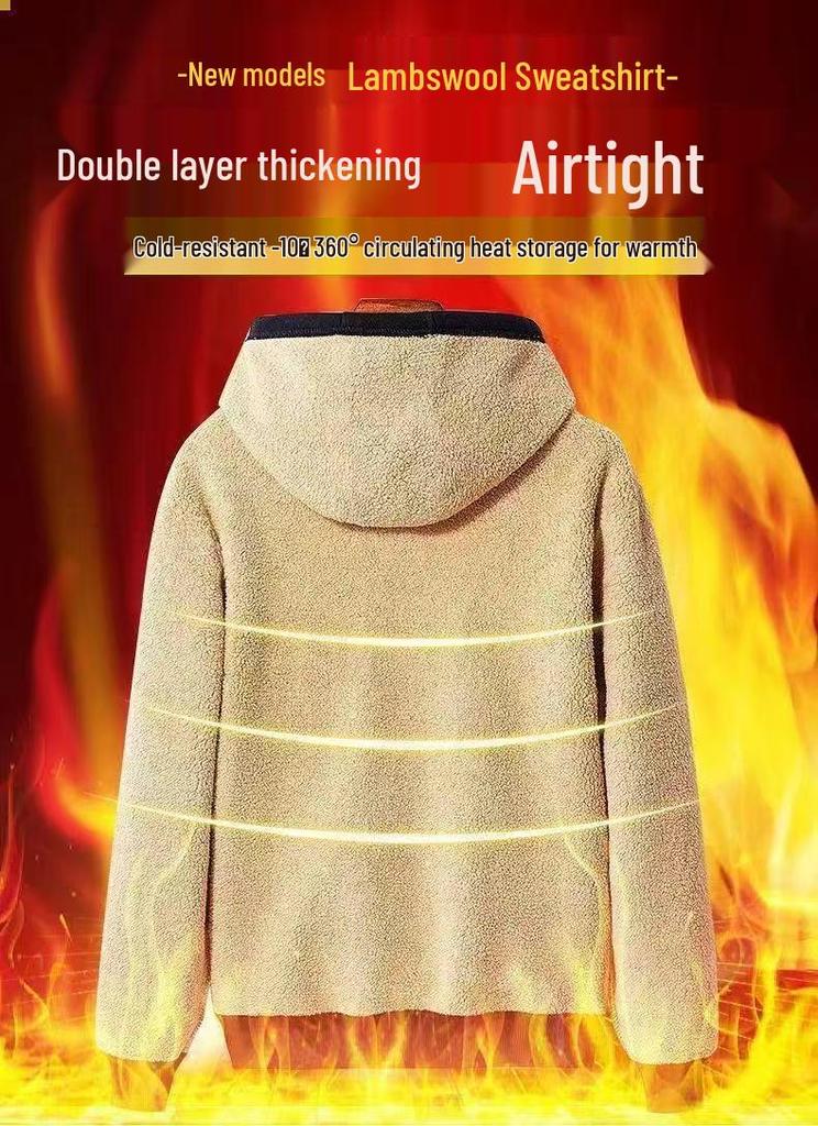 Men's Winter Lambswool Hooded Sweatshirt - Warm, Casual Loose Fit Outerwear