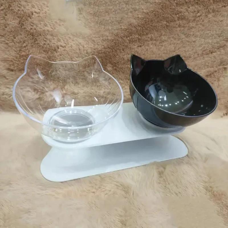 Plastic Pet Bowl Anti Slip Cat Bowl with Bracket Cats Neck Protection Food Feeder Feeding and Water 2-in-1 Creative Pet Supplies