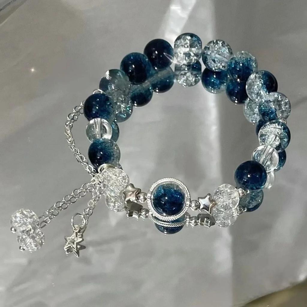 Star Chain Tassel Bracelet for Women Fantasy Blue Crystal Beads Elastic Rope Bracelet Best Friend Jewelry Gifts