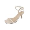Fashion Summer New Korean Version of Pearl One-strap High Heels Temperament Versatile Open-toe White Sandals for Women To Wear Outside