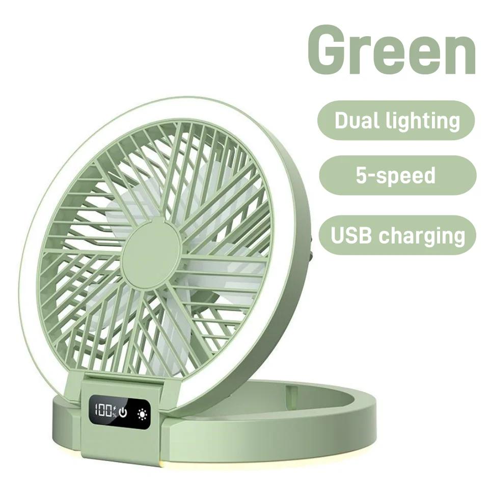 Electric Fan Desktop Fan Camping Digital Display Ultra-thin Mini Fan Folding Night Light Bracket Camping Picnic Table
