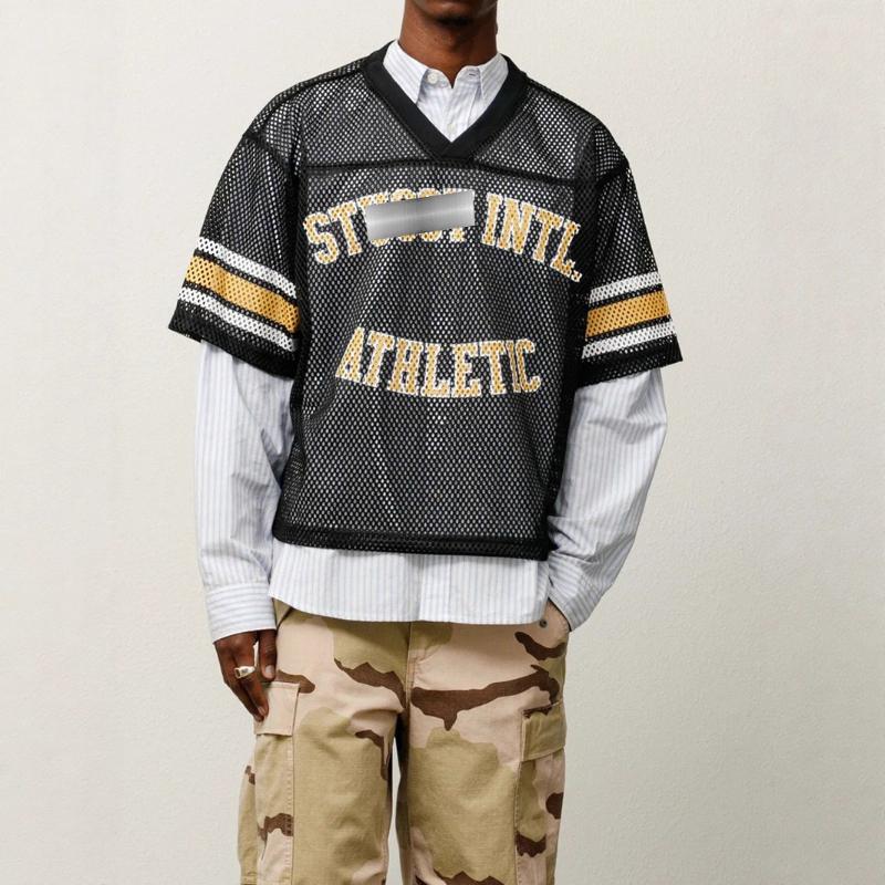 T-shirt tendance à imprimé lettre et grille respirante, style hip-hop, pour homme et femme, printemps/été