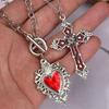 Gothic Heart Shaped Cross Pendant Necklace Set Women'S Punk Style Y2K Accessories Personalized Jewelry Gifts