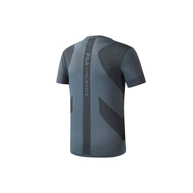 FILA Letter Logo Print Color Block Simple Slim Fit Sports Fitness Knitted Round Neck Short Sleeve T-Shirt Men T-Shirt Iron-Blue A11M321120F-DB