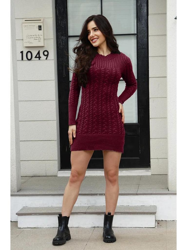 Sukienka sweterkowa z golfem w jednolitym kolorze - Jesień/Zima Damska dzianina