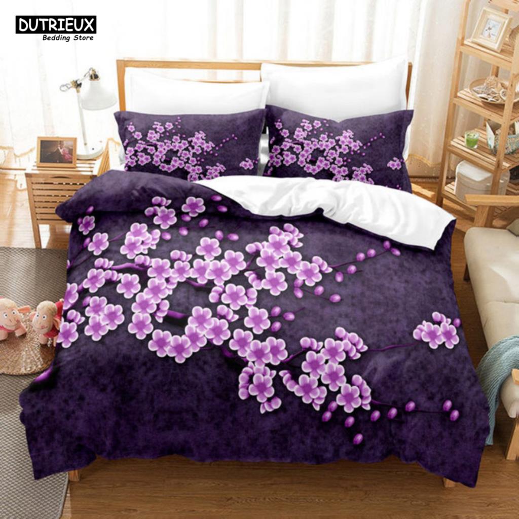 

Purple Flower Bedding Set Butterfly Bed Linen Double Queen King Twin Full Women Girls Romantic Lavender Duvet Cover Pillowcase (135x200cm)