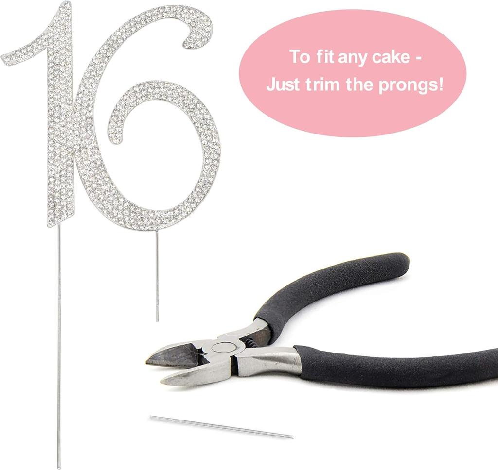 16 Silber Metall Kuchenaufsatz - Premium Sweet 16 Geburtstagsparty Funkelnde Strass Dekoration Macht ein Tolles Mittelstück