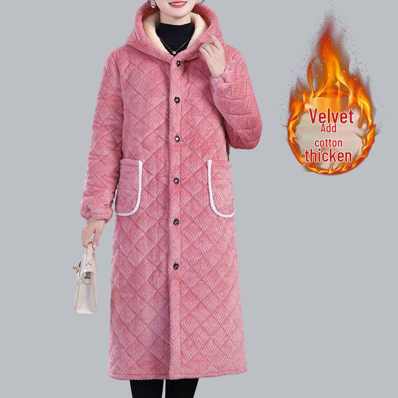 Women's Winter Warm Cotton Coat and Over-the-Knee Casual Robe
