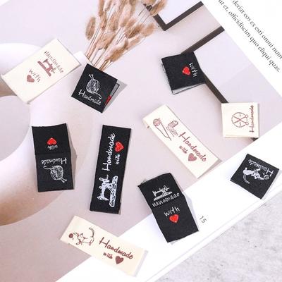 50Pcs/lot Handmade Cloth Garment Labels Love Heart Shape Cat Hand Made Label Tags For Diy Sewing Crafts Accessories