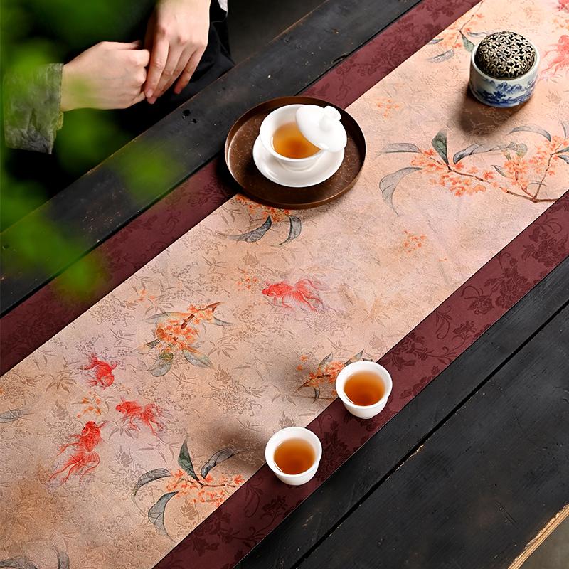 Tea Mat Waterproof and Non-slip Tea Mat Light Luxury High-end Handmade Zen Table Flag New Chinese Table Fabric Tea Flag