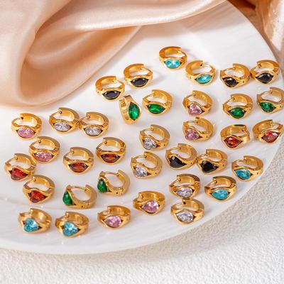 Elegant Water Drop Purple Zircon Rhombus Titanium Steel Earrings - Women's High-end Non-fading Heart Studs