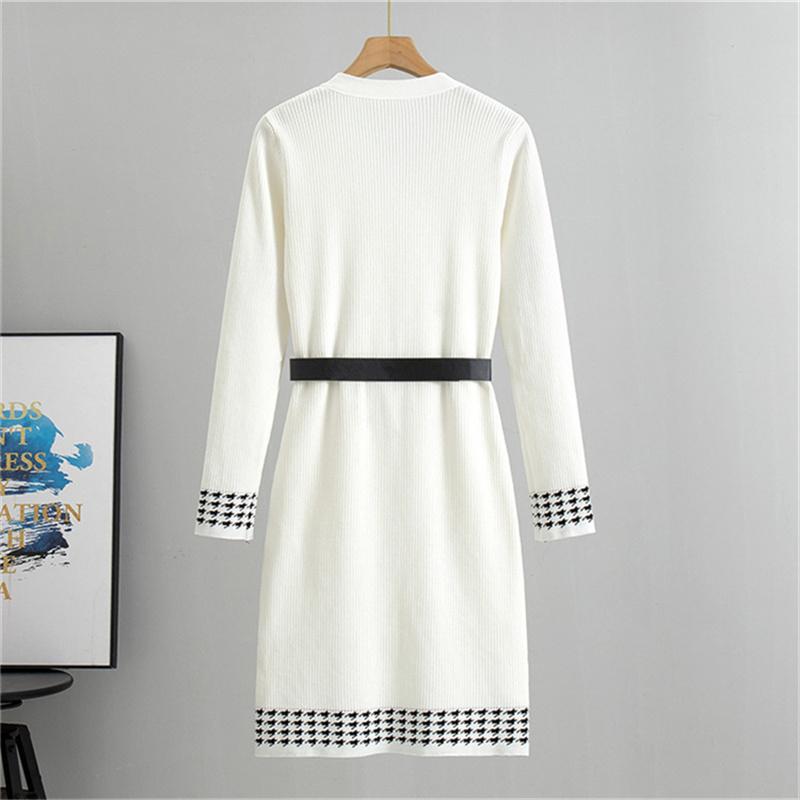 Spring and autumn classic black elegant knitted dress Small Fragrant Style Long Sleeve Woolen Dress