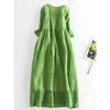 Japanese Style Summer Linen Dress Women Pure Color Slim Loose Long Dress Cotton Flowy Casual