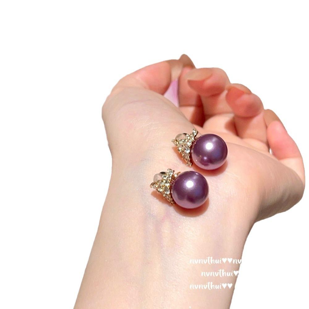 Edison, Crown Jewel Grape Purple Pearl Necklace, Tahiti, Deep Sea Bead Queen Earring Set