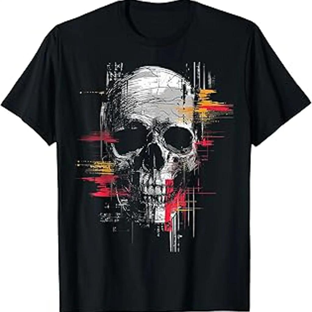 Skull Drawing Art Painting Motif T Shirt Vintage Unisex Top For Everyday Wear Designer Clothes Fashion Casual