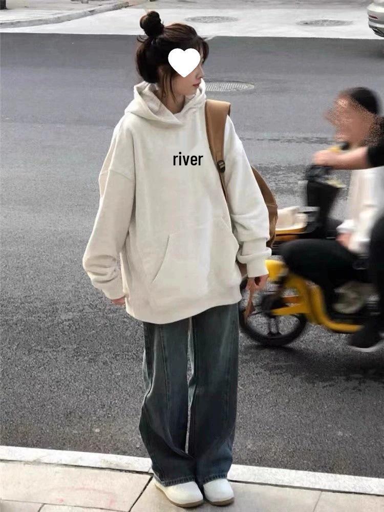 Women's Oversized Petite Hoodie - Pure Cotton, Trendy American Design, Autumn Jacket