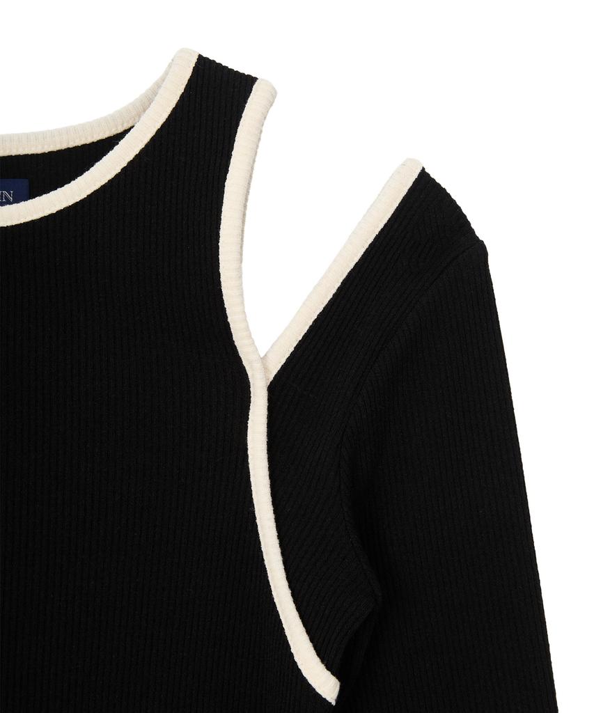 Salon De Yon Line Point Cut-Off Mini Dress_ Black