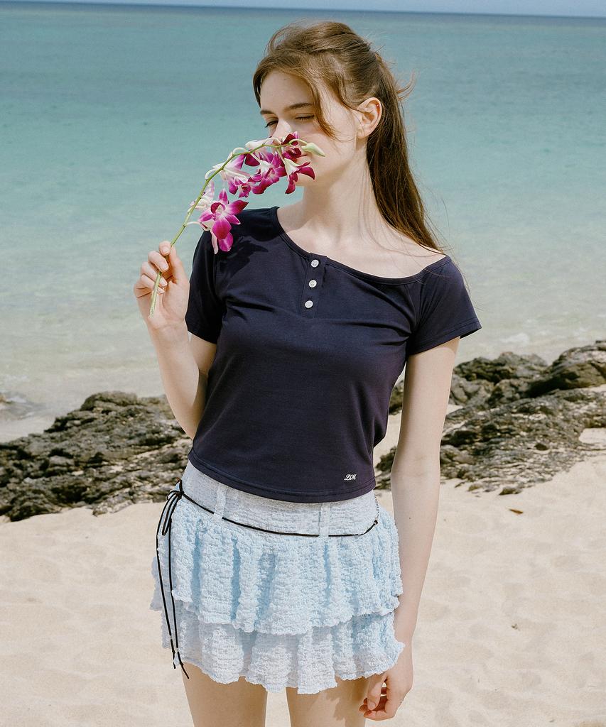 Letter From Moon Summer Wrinkle Tiered Mini Skirt (Sky Blue)