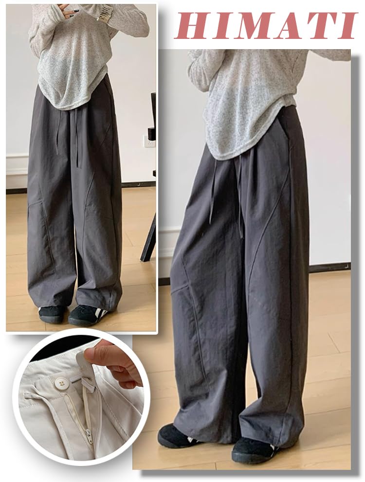 HIMATI Cargo Long Wide Leg Cargo Pants with Loose Hip Hop Stylish Bottoms Dgray XL Women's Pants, Pants, Pockets, Fit, Dance, - -