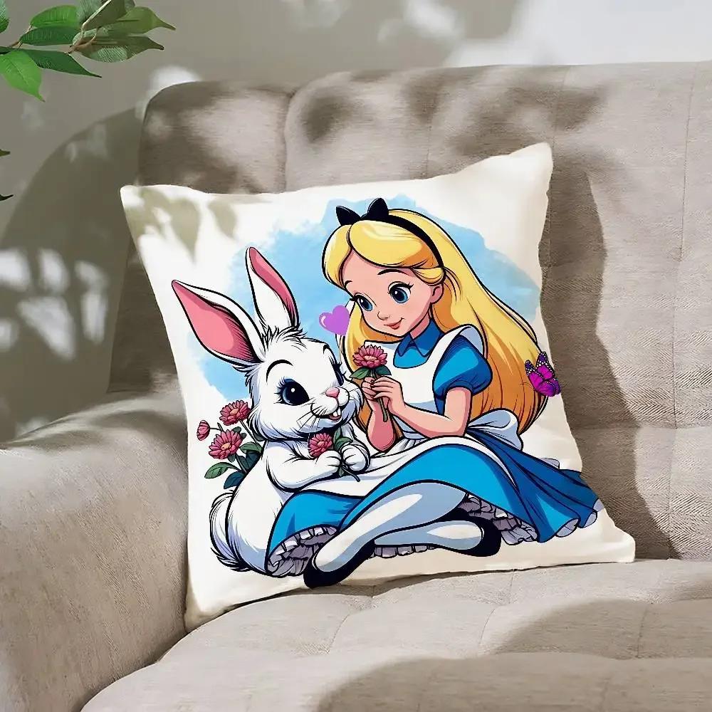 A-Alice In W-Wonderland Pillow Case Cushion Cover Soft Cute Throw Pillow Case For Car Sofa Pillowcase Polyester With Zipper