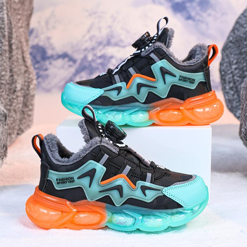 Children's Large Cotton Sports Shoes Winter New Boys' Velvet Cotton Shoes Cold and Warm Leather Casual Shoes