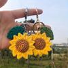 Handmade Crochet Sunflower Keychain With Green Leaf Charm For Backpack Decor Daily Use Gift For Sunflower Fans