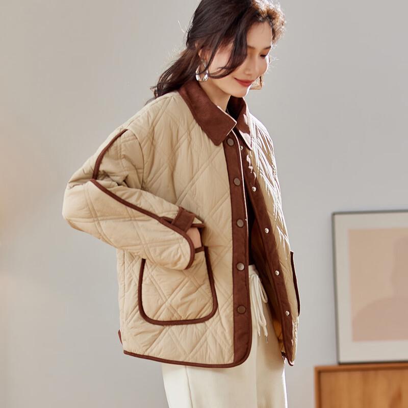 TERRE BLEUE Women's Diamond Color Block Corduroy Padded Coat