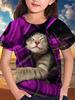 Fun Girl T-shirt Summer Short Sleeved Top Cartoon Animal Cat 3D Printing 2025 Girl Clothing