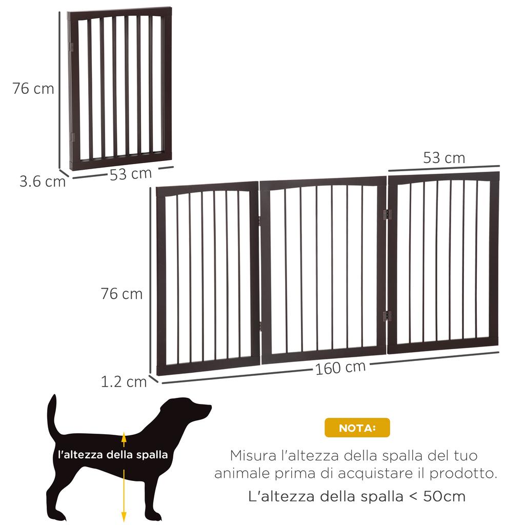 Portable 3-Section Dog and Pet Gate, Foldable Safety Divider, 160x1.2x76cm, Brown