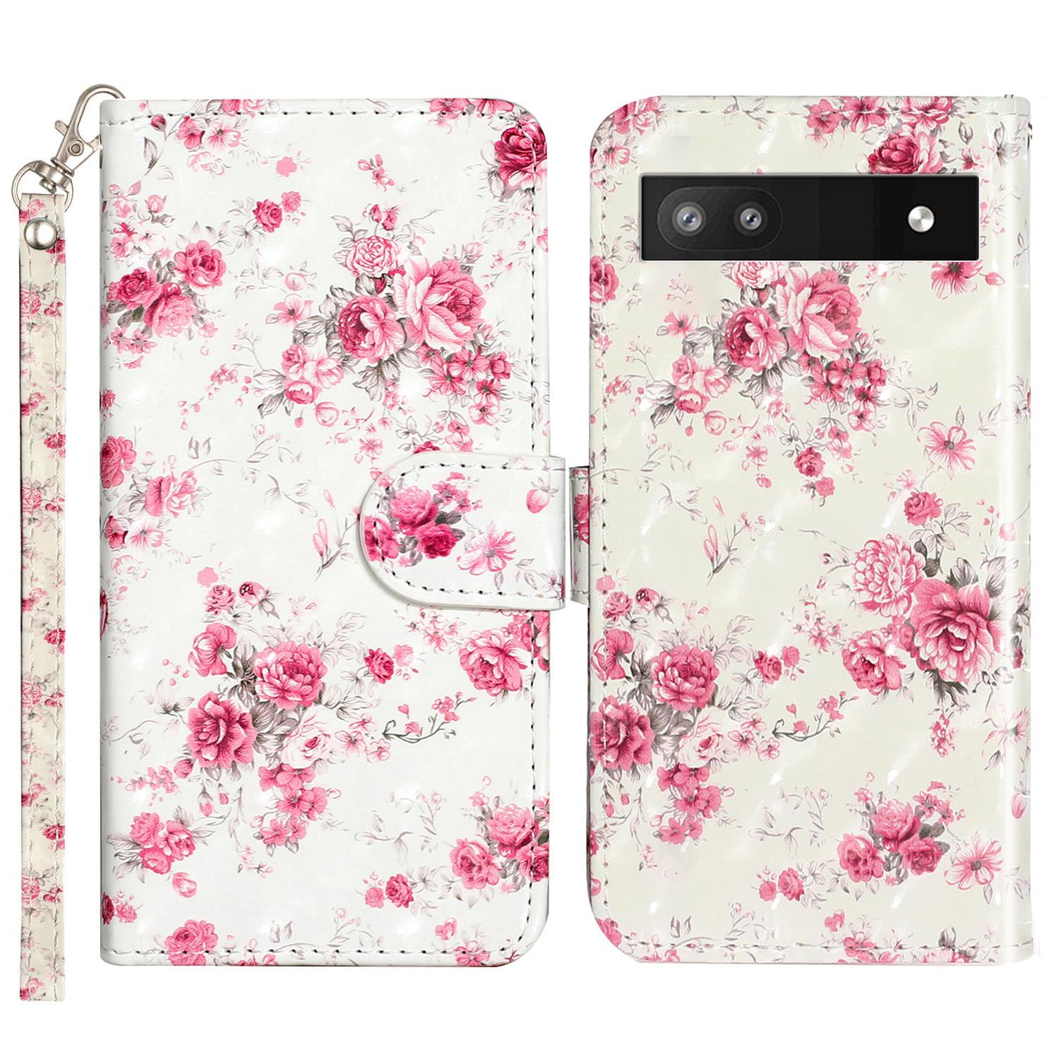 

Для Google Pixel 7a Чехол из ПУ кожи с 3D печатью, подставка, кошелек, откидная крышка с ремешком Roses