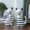 2pcs Modern Cat Statue Wooden Miniatures Figurine Desktop Ornament Animal Sculpture  Car