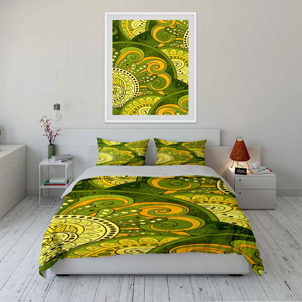 Green and Yellow Swirl Pattern Bedding Set Bedding set (1 duvet cover, 2 pillowcases, duvet not included)