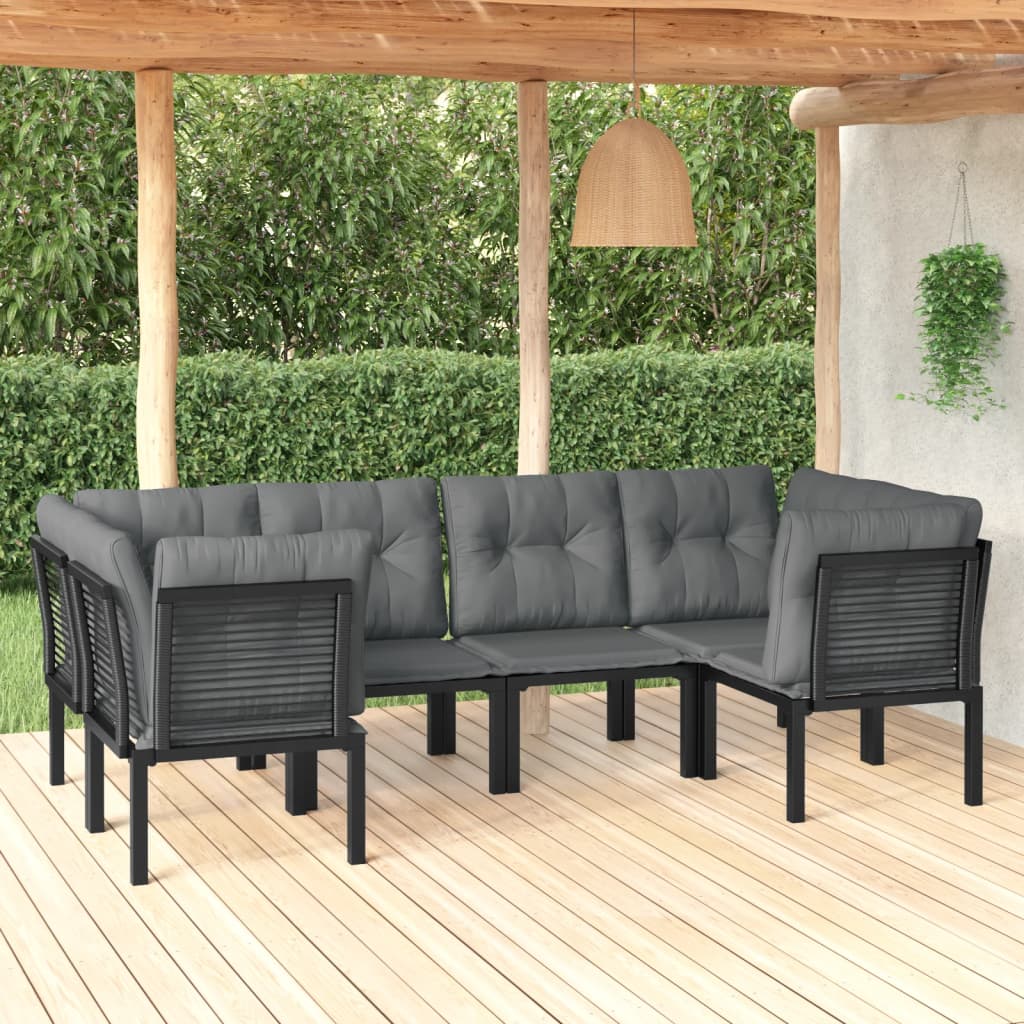 6 Piece Garden Lounge Set In Black and Gray Poly Rattan