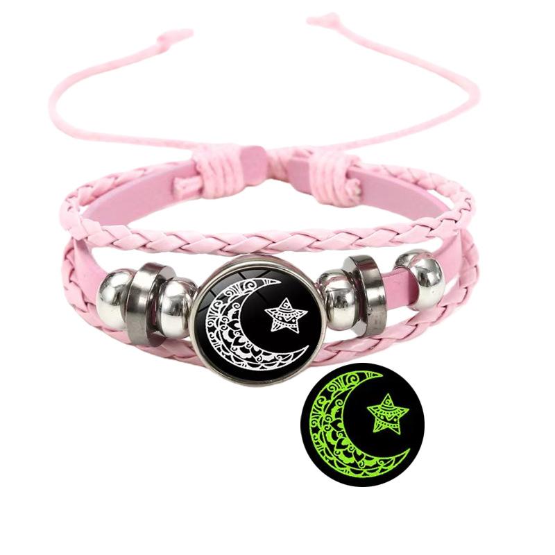 Sun Moon Lovers Leather Braided Bracelet Couple Handmade Jewelry Time Gem Stone Gift luminous style