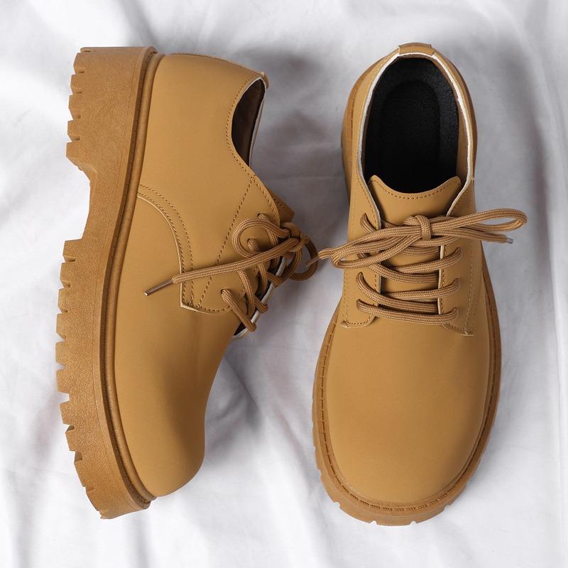 Derby Shoes Men's Spring Low-top Big Yellow Boots Round Head Big Head Shoes Black Tooling Shoes Platform Casual Leather Shoes