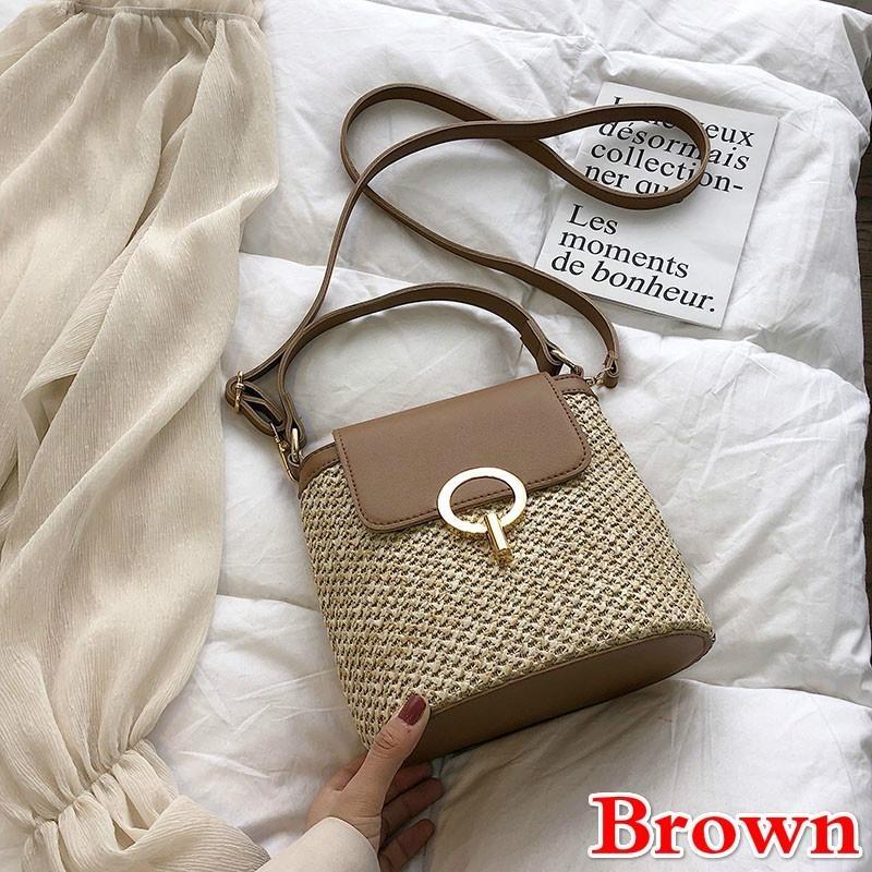 Маленькие соломенные сумки-ведра для женщин, летние сумки через плечо, женские дорожные кошельки и сумки, женские сумки коричневый