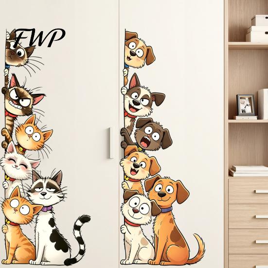 Cartoon Cat or Dog Wall Art Cute Cats/Dogs Stickers, Waterproof PVC Decals, Peel And Nursery Room Decorations Stick Decorative Murals for Bedroom