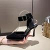 High heels women's summer 2025 new black sexy thin heel bag head shallow mouth square head versatile belt buckle sandals