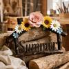 House Plate, Handmade Rustic Wall Door Sign, with Seasonal Flowers And Hemp Rope Lanyard, for Holiday Decoration