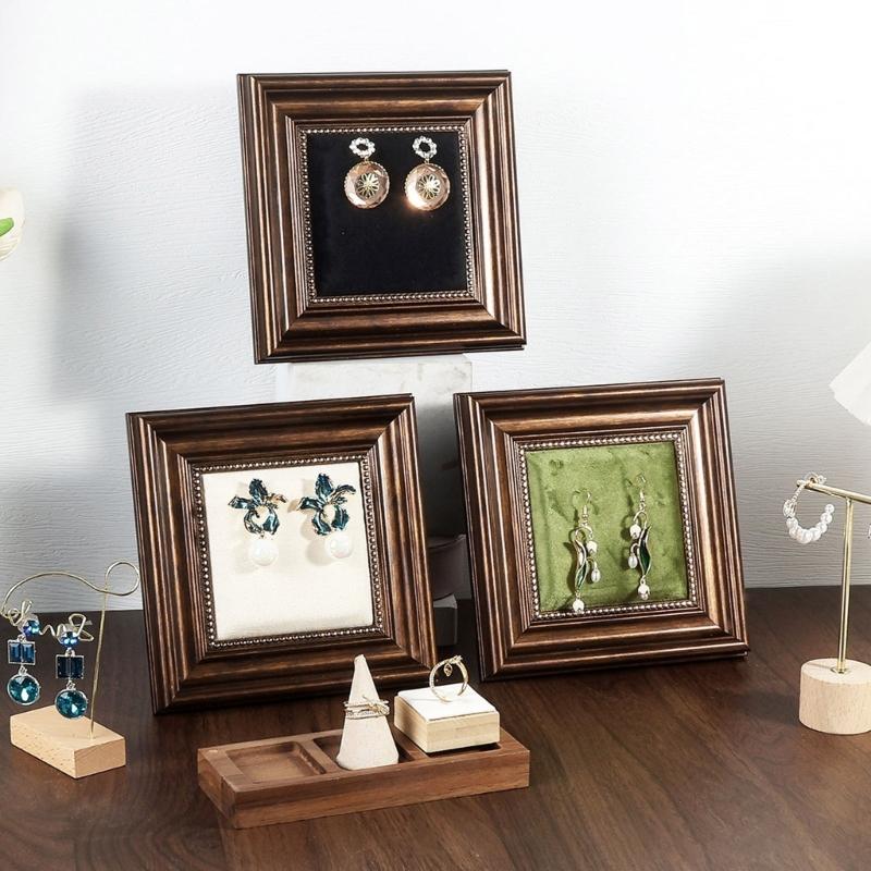 Scandinavian Inspires Wooden Jewelry Presentation Stand Velvets Lining Earrings Ring Accessories Holder