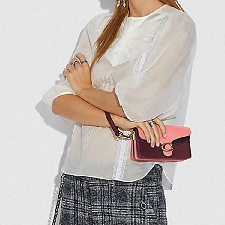 COACH Tabby Leather One Shoulder Handbag, Crossbody Bag Mini Women's Macaroon Pink & Burgundy 76199-B4MZI