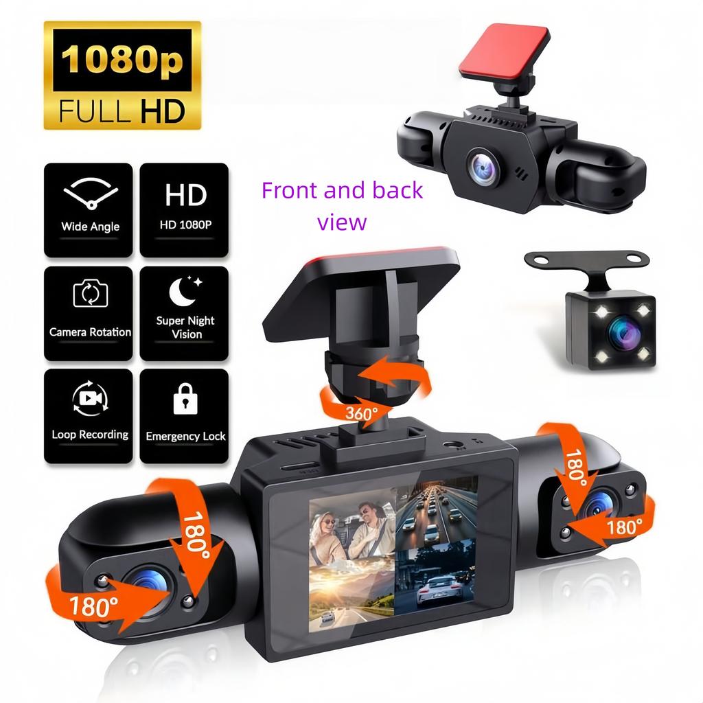 3/4-Lens 360° Panoramic Dash Cam, IR Night Vision, Auto Loop Recording, G-Sensor Motion Detection, 12H/24H Continuous Recording