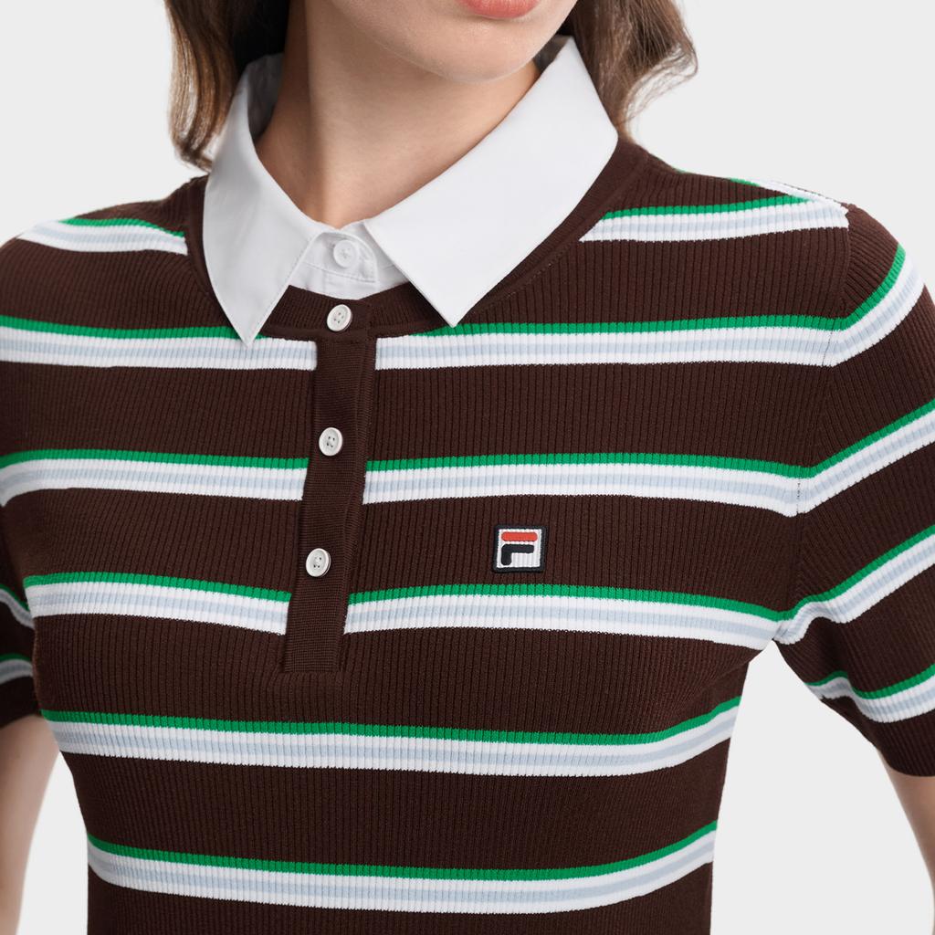 FILA Heritage Color Block Striped Vintage Polo Knit Top Women tops F11W638411FZA