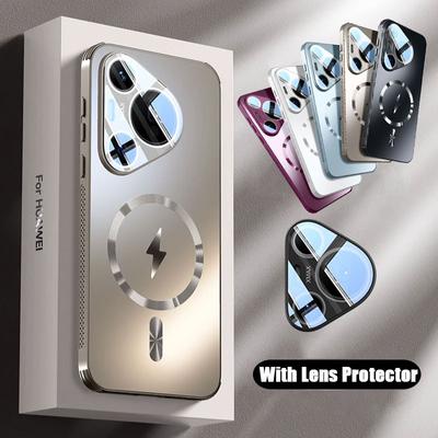 For Magsafe Case for Huawei Pura 70 UItra 70 Pro + Frosted Shockproof Lens Protection Film Back Cover for Huawei P60 Pro P50