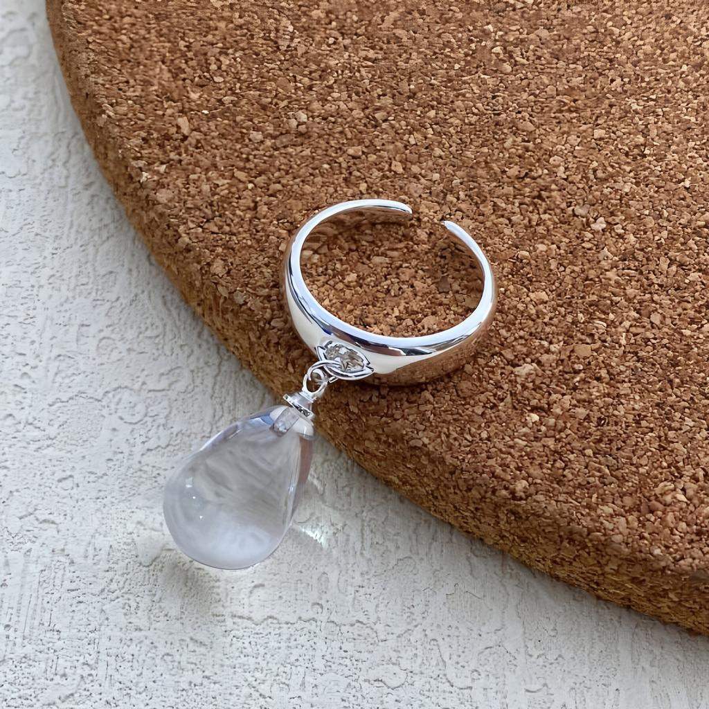 PANJBJ Inel Geometric din Argint 925 cu Cristal pentru Femei Elipsă Punk Exagerat Picătură de Apă Inel Deschis Cadou Bijuterie