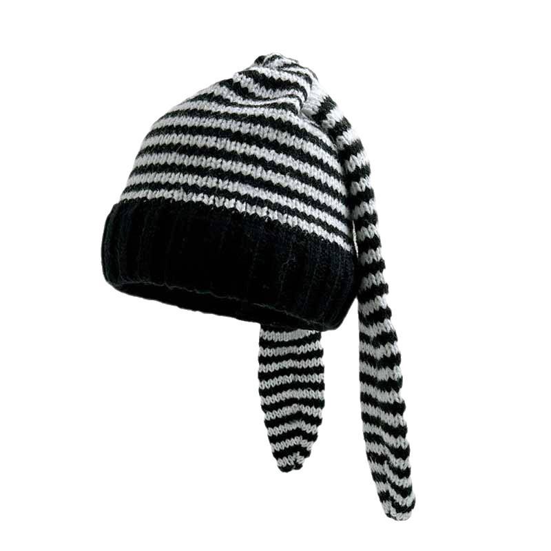 Autumn and Winter Knitted Hat for Women with Long Ears Rabbit Cute Striped Wool Hat Warm Ear Protection Niche Personality Cold Hat