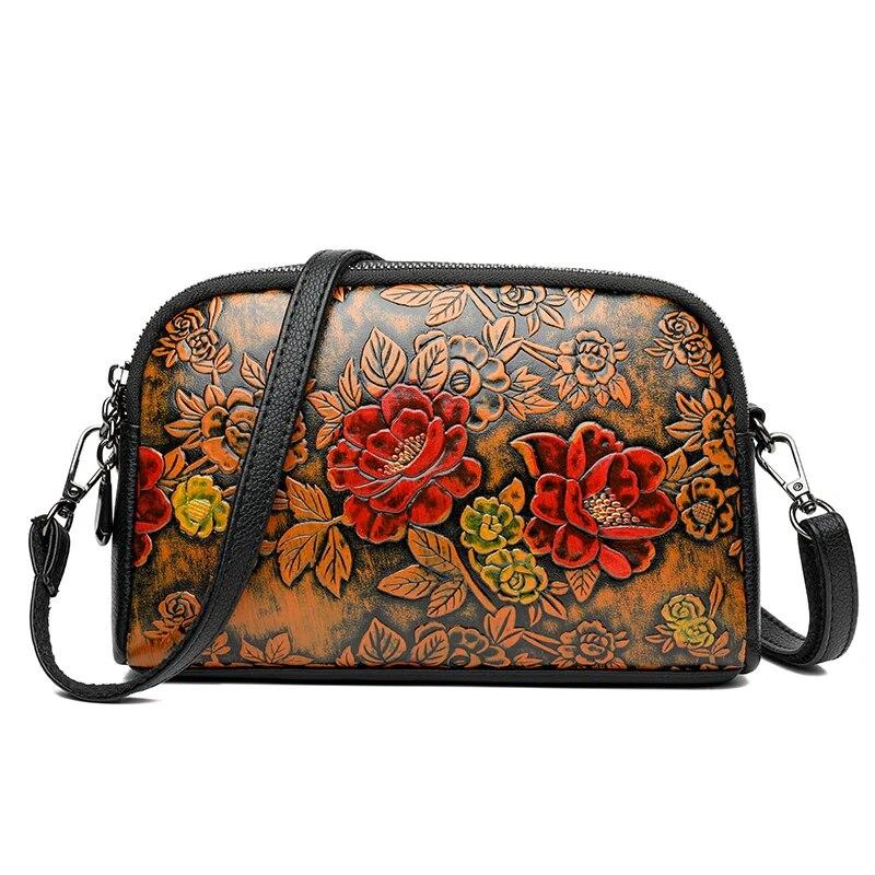 Sac à main en cuir de haute qualité, sac de luxe de styliste rétro Style ethnique imprimé 3D, sac à bandoulière mode diagonale, pochette croisée pour téléphone